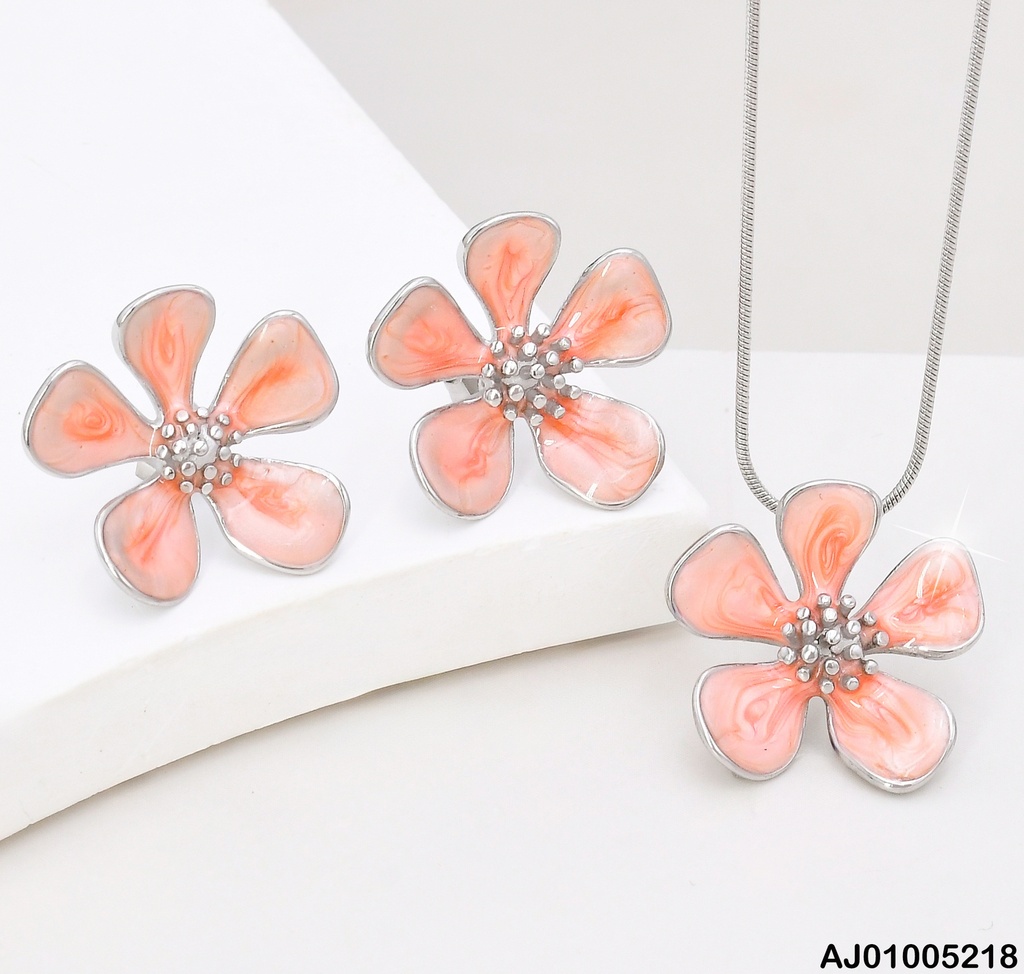 JUEGO PLAT.FLOR 5 PETALOS ESMALTADOS ROSADOS SA877-1