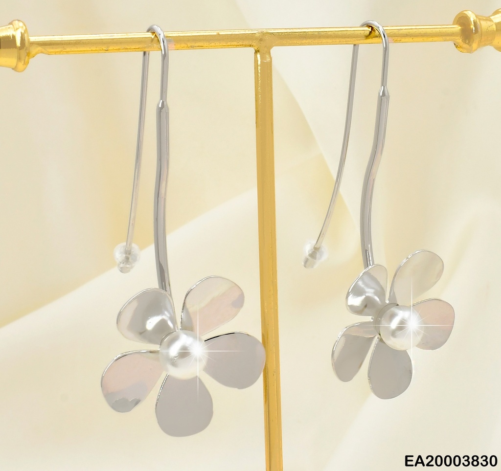 ARETES PLAT COLGANTES FLOR LISA/ PERLA CENTRO EE1989-301