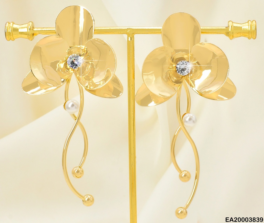 ARETES FLOR LISA /ZIRC. RD/2 LINEAS CURVAS COLGANTES EE2010-301
