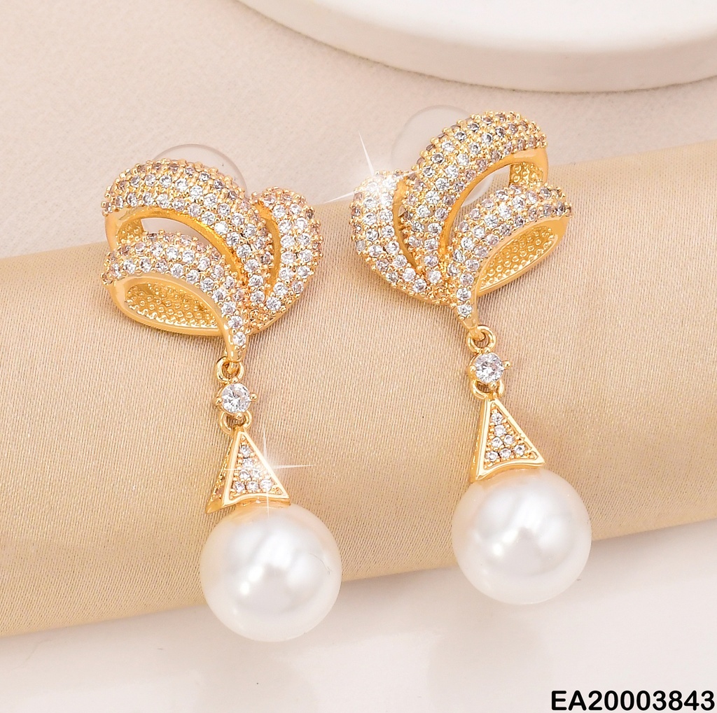 ARETES DOR LINEAS ZIRC/ PIRAMIDE ZIRC/PERLA COLGANTE EE1981-6