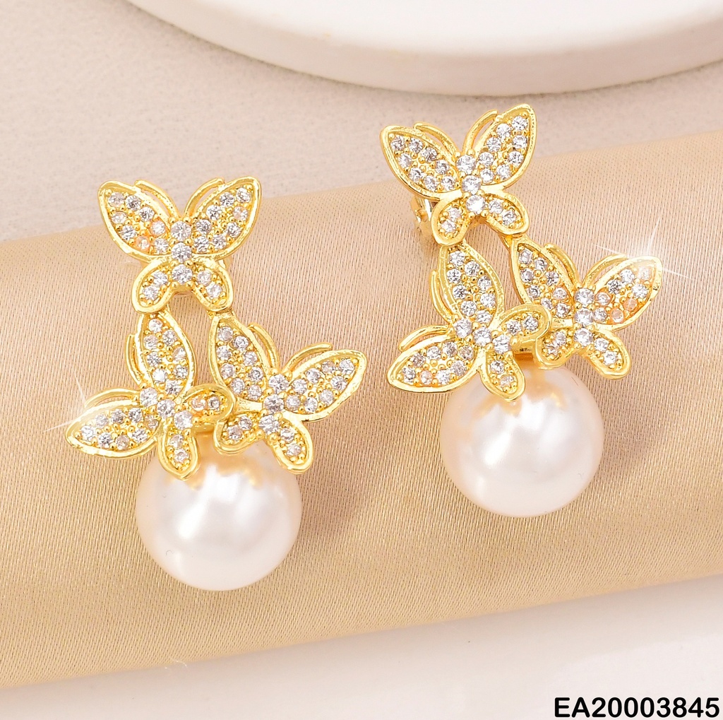 ARETE DOR 3 MARIPOSAS ZIRC/PERLA COLGANTE EE1969-268