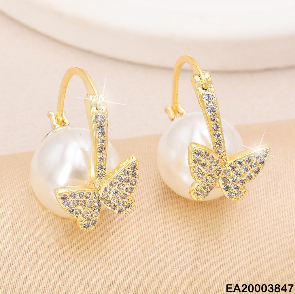 ARETES DOR MARIPOSA ZIRC/ PERLA EE1729-3
