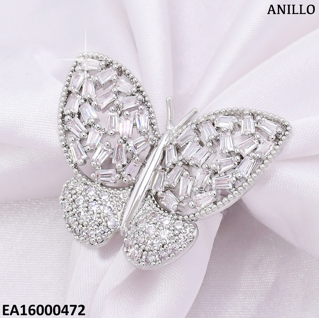 ANILLO PLAT. MARIPOSA DE ZIRCONIAS RECTANGULARES RE101-6