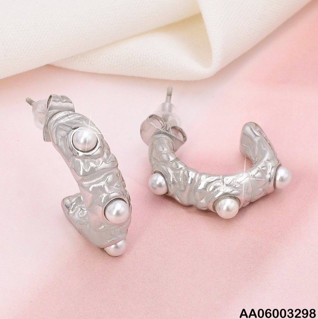 ARETES PLAT "C" CORRUGADA PERLAS INCRUSTADAS  KE113806