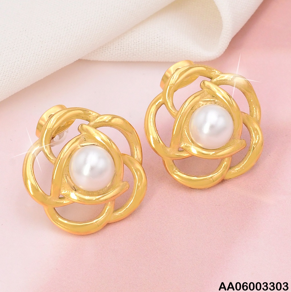 ARETES DOR CROQUI FLOR PERLA CENTRO KE114631