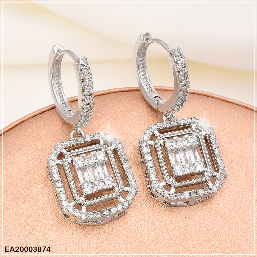 ARETES HUGGIES PLAT.CUADRO ZIRCONIAS COLGANTE K2152