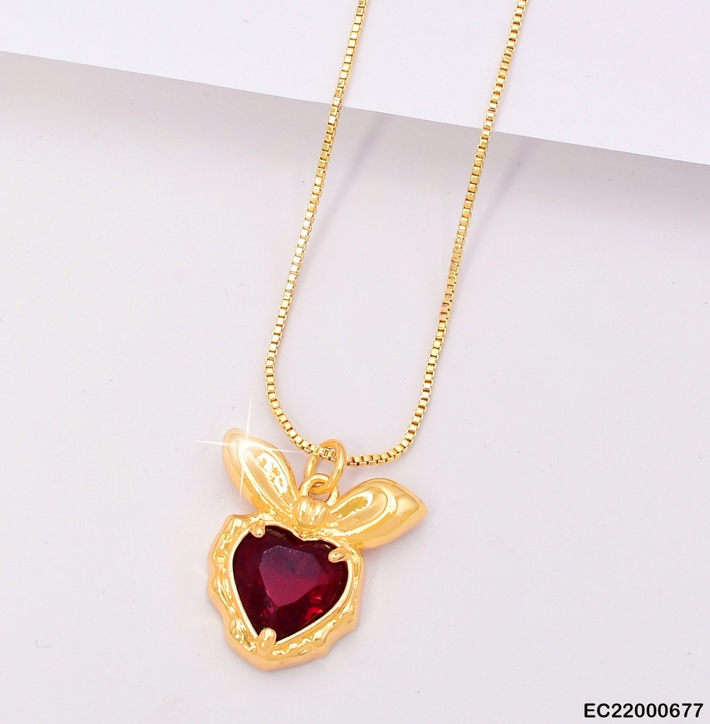 CADENA DOR CORAZON ROJO /OREJAS CE176-294
