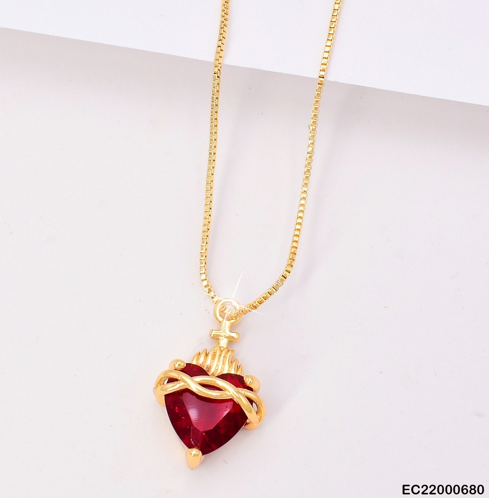 CADENA DOR DIJE CRUZ PQ/CORAZON ROJO CE179-294