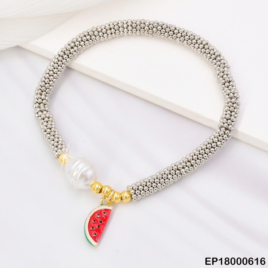 PULSERA PLAT PELOTITAS/ESF.DOR/PERLA/SANDIA CENTRO BE346
