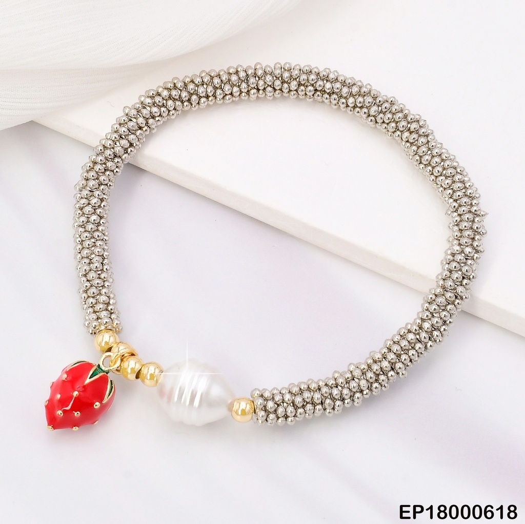 PULSERA PLAT PELOTITAS/ESF. DOR/PERLA/FRESA BE348-9