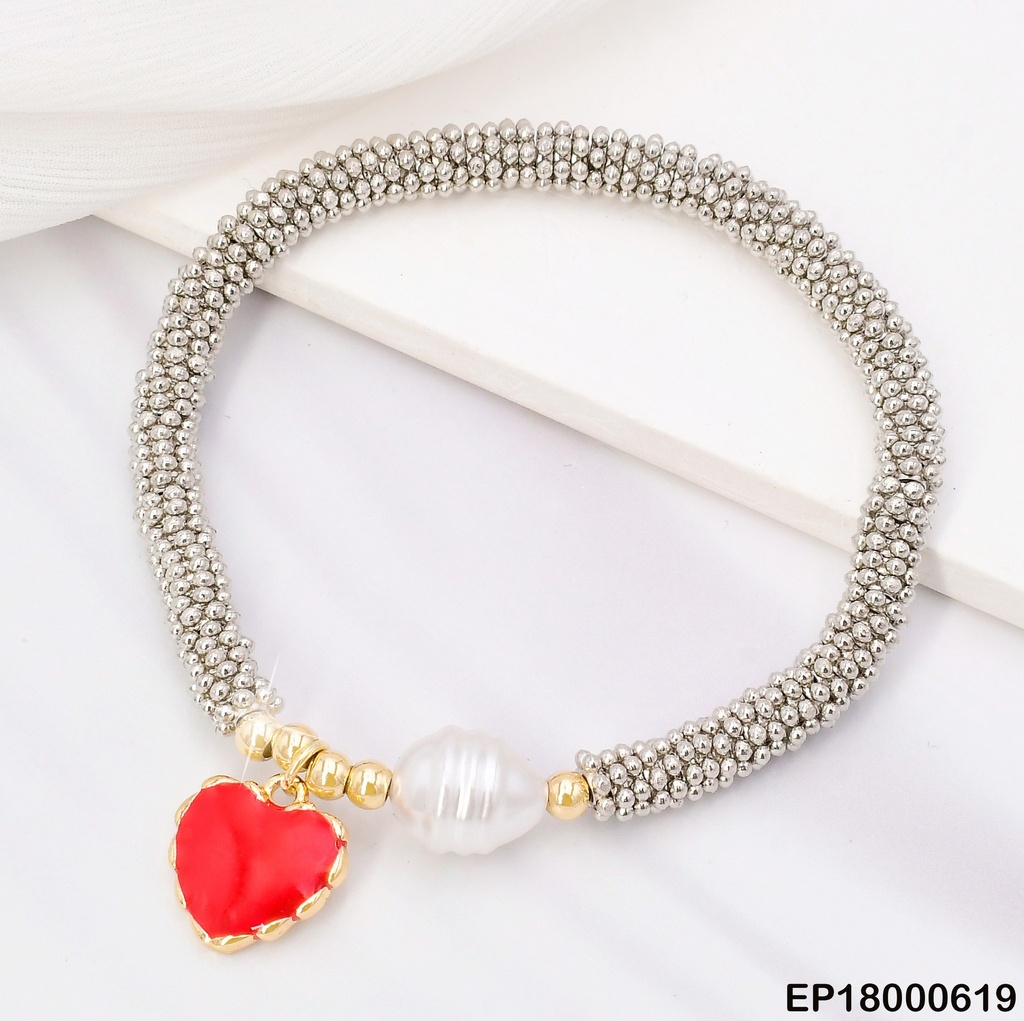 PULSERA PLAT PELOTITAS/ESF.DOR/PERLA/CORAZON BE349-9