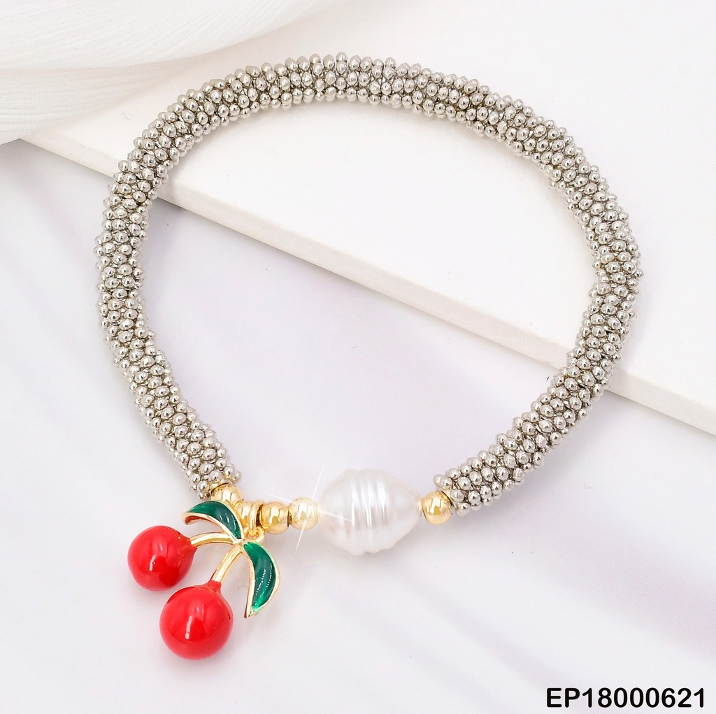 PULSERA PLAT PELOTITAS/ESF.DOR/PERLA/CEREZA (2) BE352-9