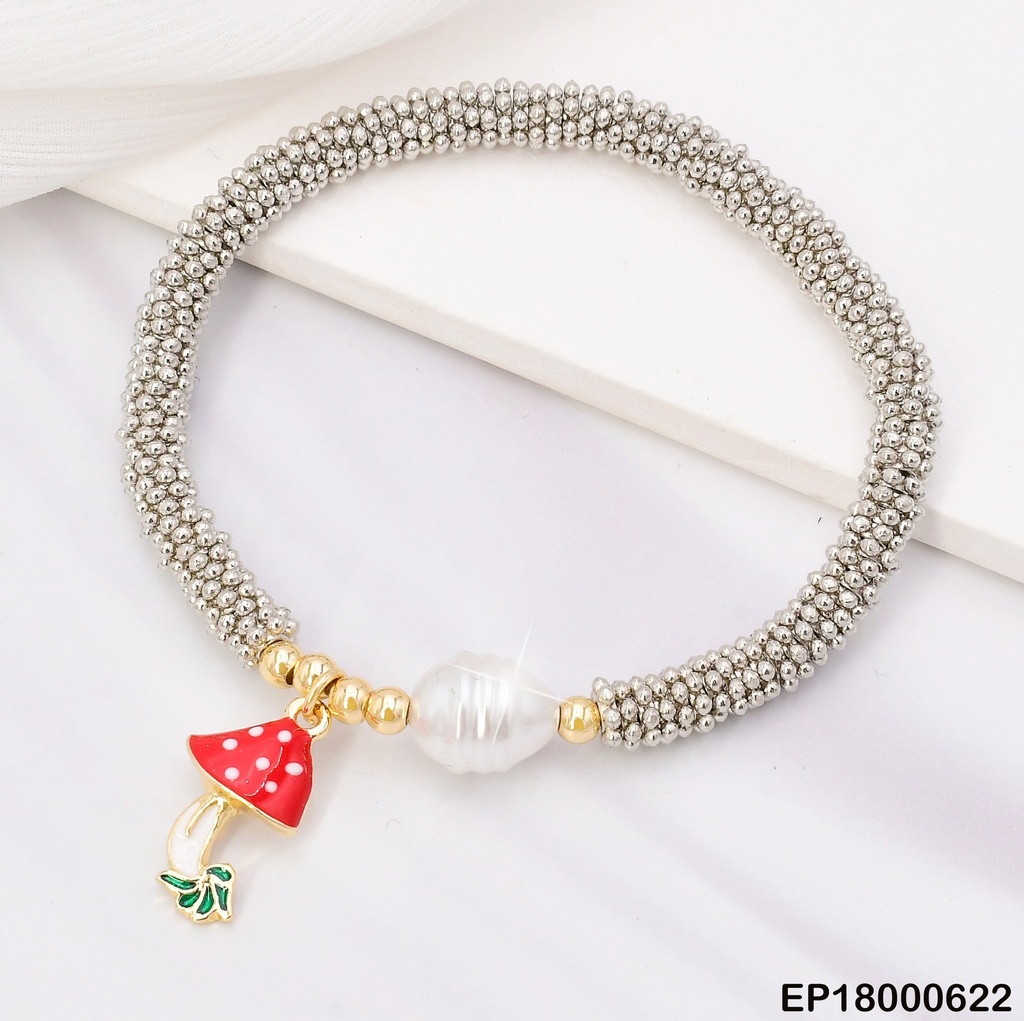 PULSERA PLAT PELOTITAS/ESF.DOR/PERLA/HONGO BE353-9