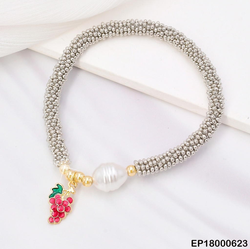 PULSERA PLAT PELOTITAS/ ESF.DOR/PERLA/UVAS BE354-9