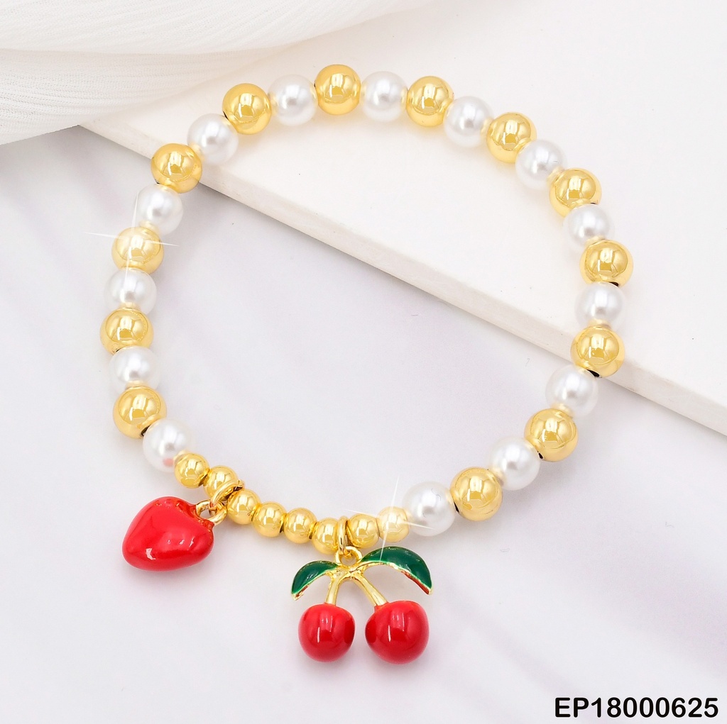 PULSERA ESFERAS DOR/PERLAS/CEREZAS /CORAZON INFLADO BE356-294