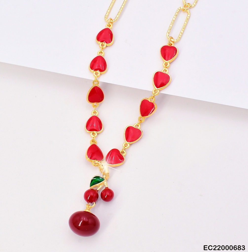 CADENA DOR ESLABONES LARGOS/CORAZONES/CEREZAS/ESF. ROJA CE199-313