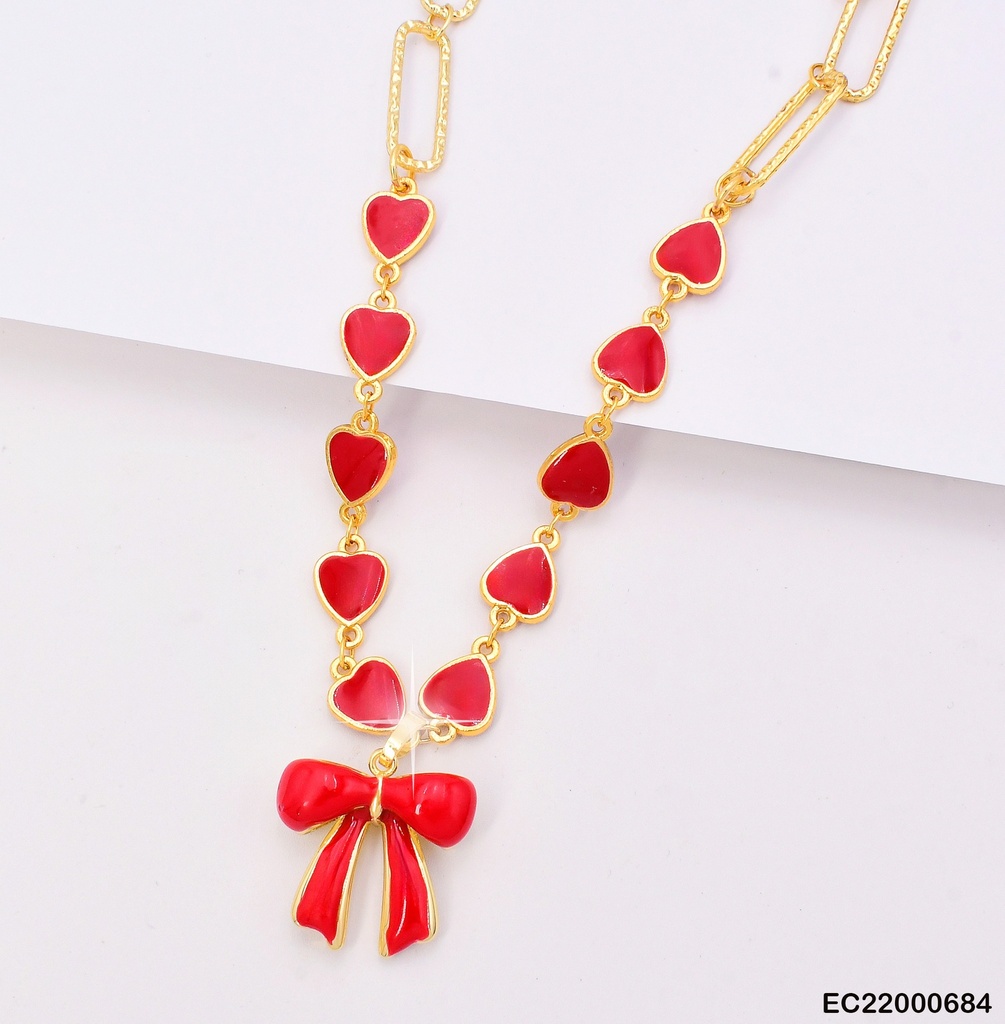 CADENA DOR ESLABONES LARGOS/CORAZONES/LAZO ROJO CE200-313