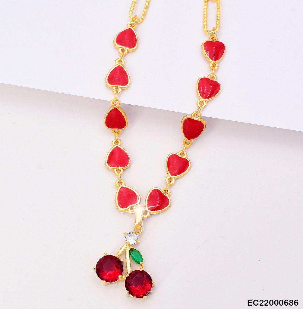 CADENA DOR ESLABONES LARGOS/CORAZONES/CEREZAS ZIRC. CE202-313
