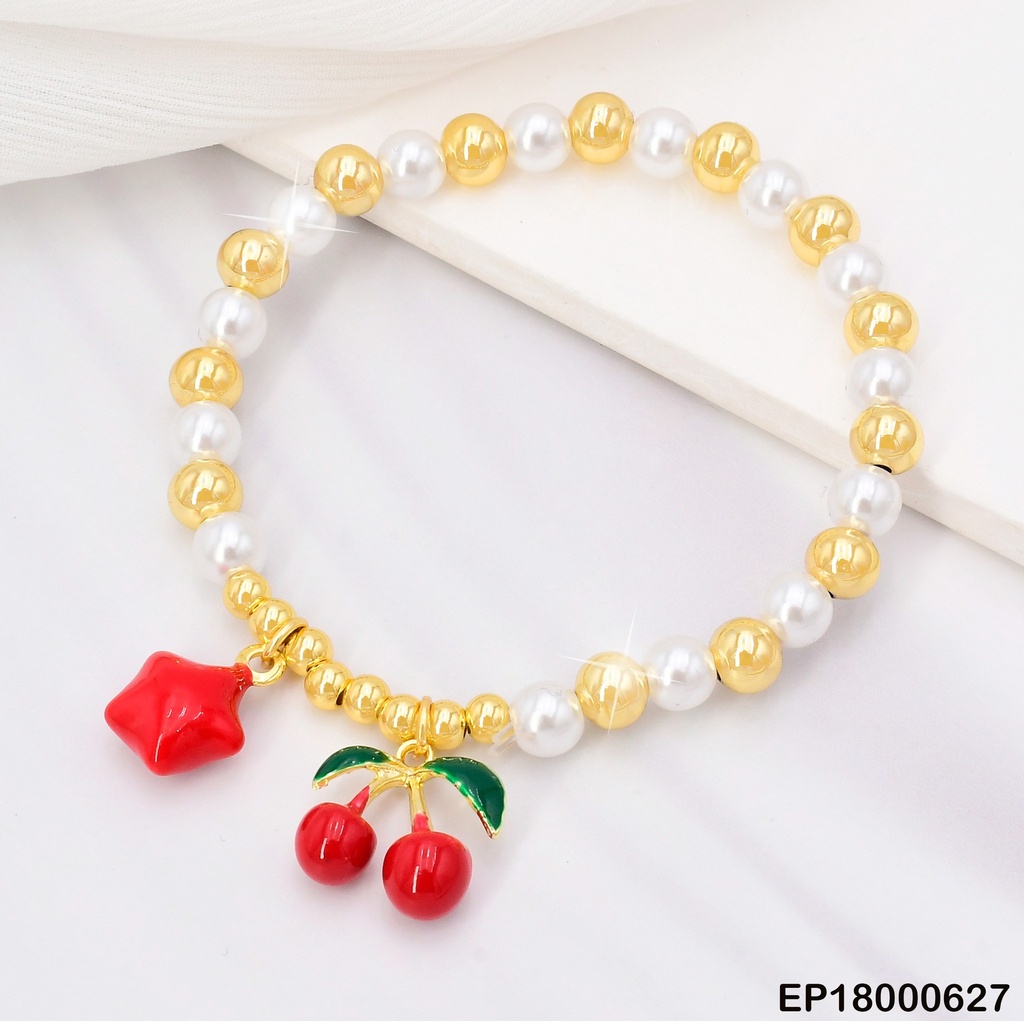 PULSERA ESFERAS DOR/PERLAS/ESTRELLA INFLADA/CEREZAS BE359-294