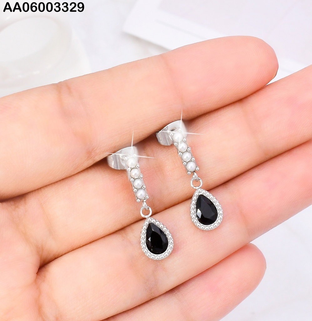 ARETES PLAT.4 PERLITAS VERT.C/GOTA ZIRC.NEGRA KE114616