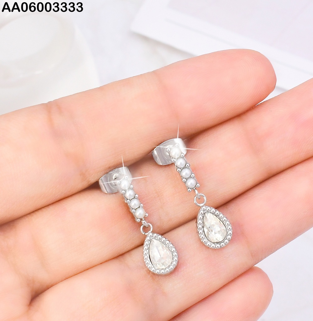 ARETES PLAT.4 PERLITAS VERT.C/GOTA ZIRCONIA KE114620