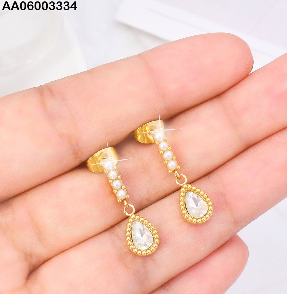 ARETES 4 PERLITAS VERT.C/GOTA ZIRCONIA KE114619