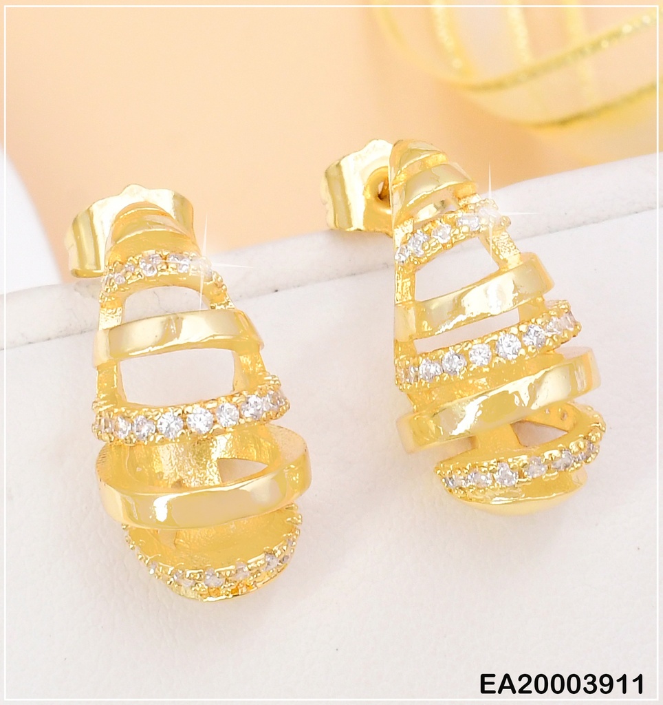 ARETES DOR GOTA LINEAS LISAS/ ZIRC.  EE1033-3