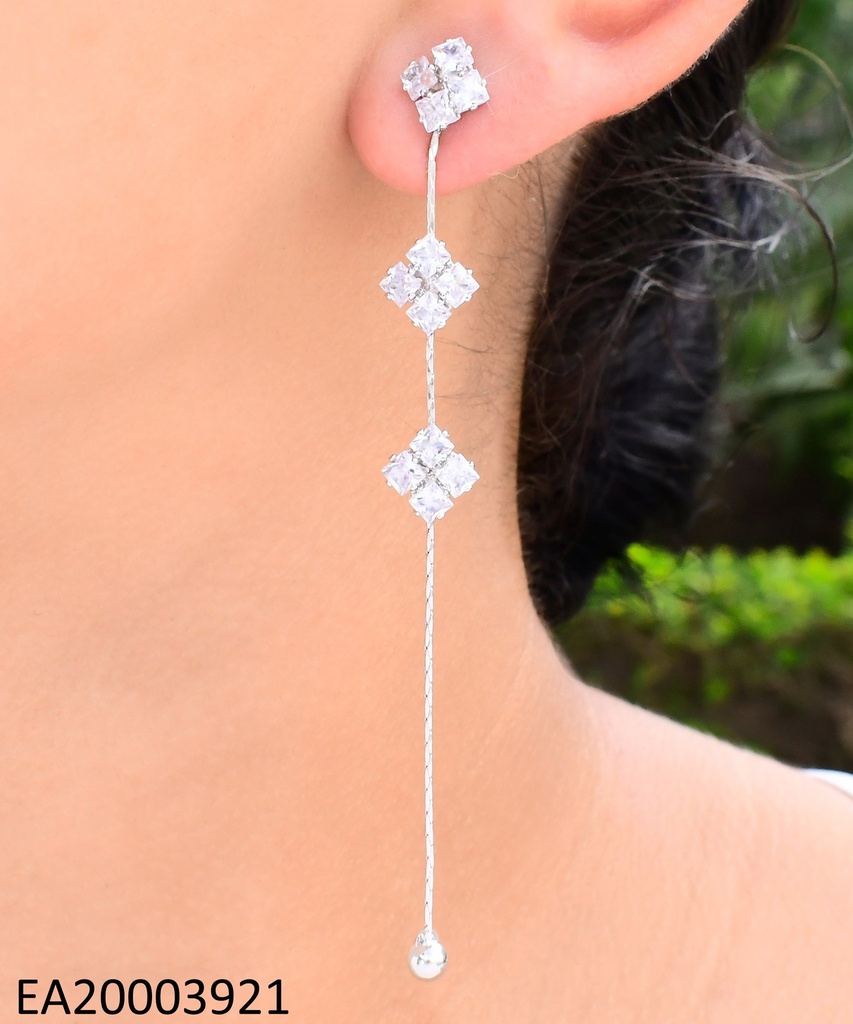 ARETES PLAT. 3 FLORES ZIRC.LINEA VERT.C/PELOTITA EE1591-169