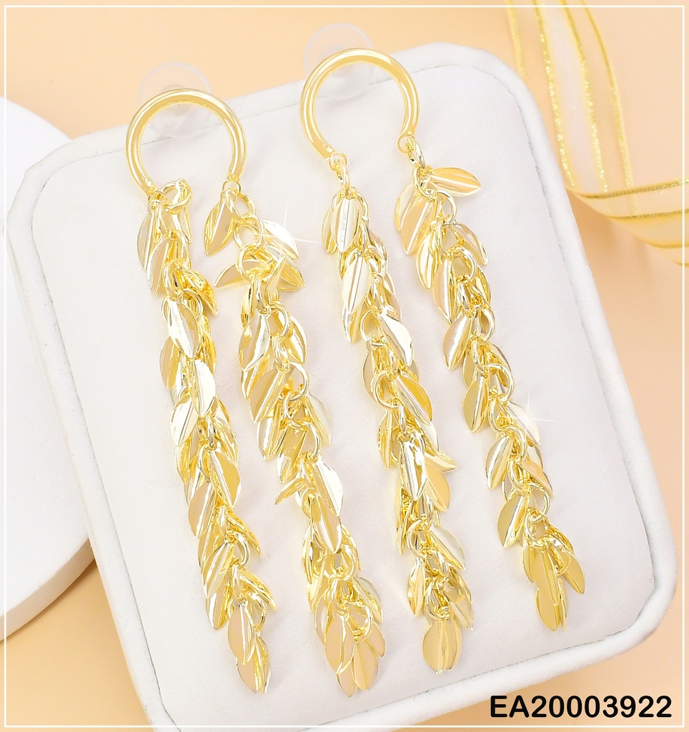 ARETES DOR RACIMO HOJITAS LARGO COLGANTE  EE1602-169