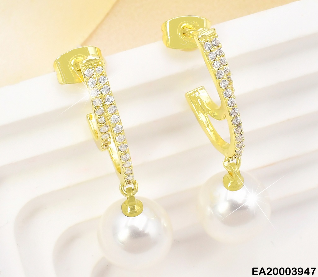 ARETES DOR DOBLE "J" /PERLA COLGANTE EE1795-296