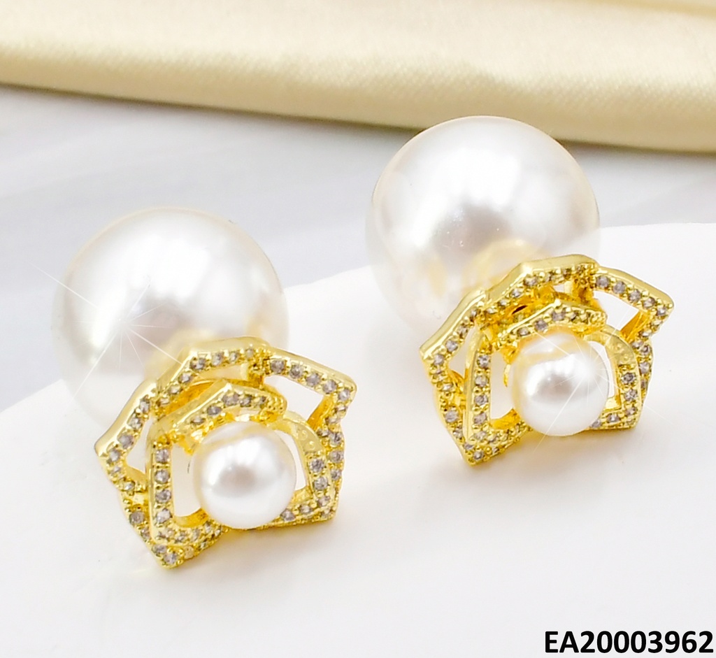ARETES FLOR DIAMANTADA C/PERLA CENTRO-ATRAS EE1731-3