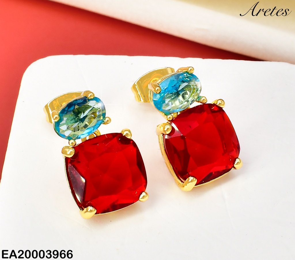 ARETES DOR ZIRC OVALO CELESTE / CUADRO ROJO EE1845-9