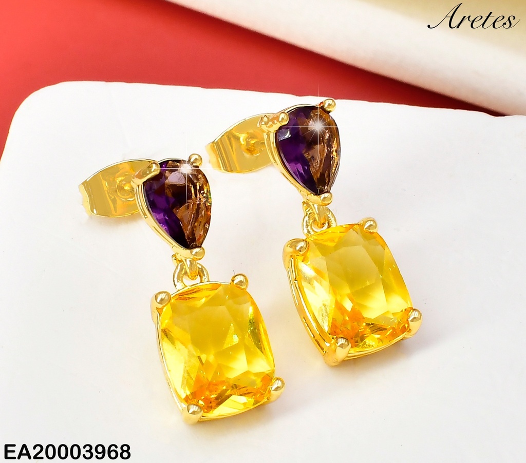 ARETE DOR ZIRCONIAS GOTA MORADA /RECT. AMARILLO  EE1849-9