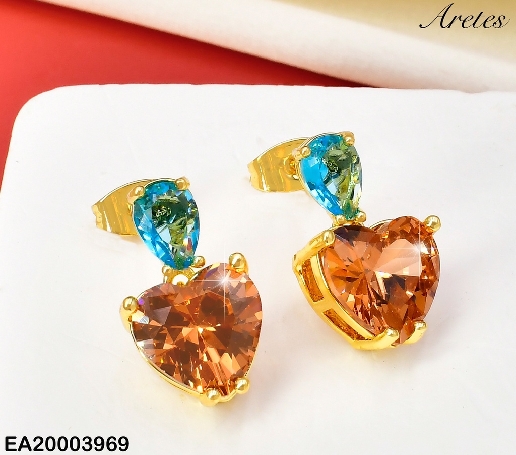 ARETES DOR ZIRC GOTA CELESTE / CORAZON ROSA EE1853-9