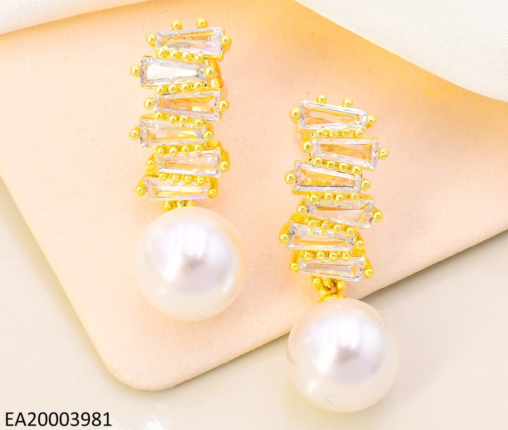 ARETES DOR ZIRC. RECTANGULAR HORIZ./PERLA EE1946-268-EE
