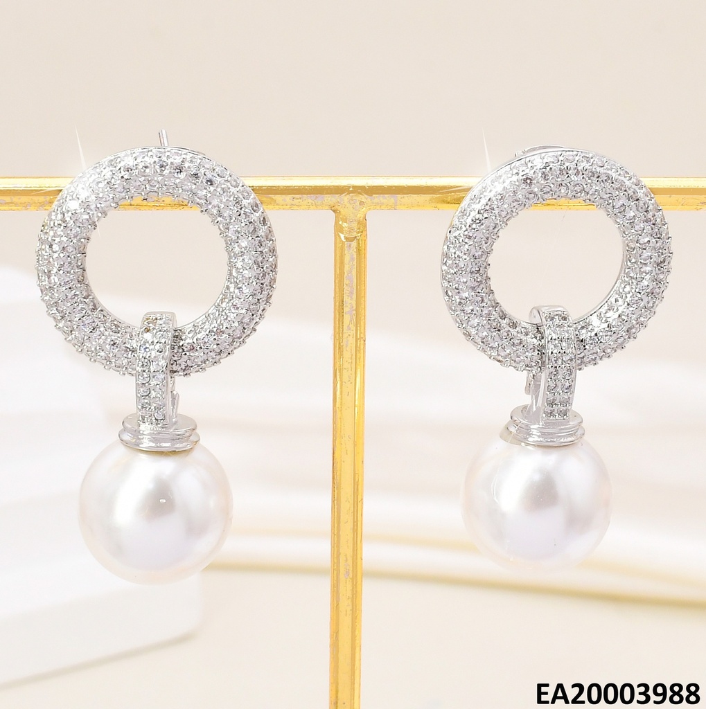 ARETES PLAT. CIRCULO ZIRCONIAS C/PERLA EE1960-268EE1960-268