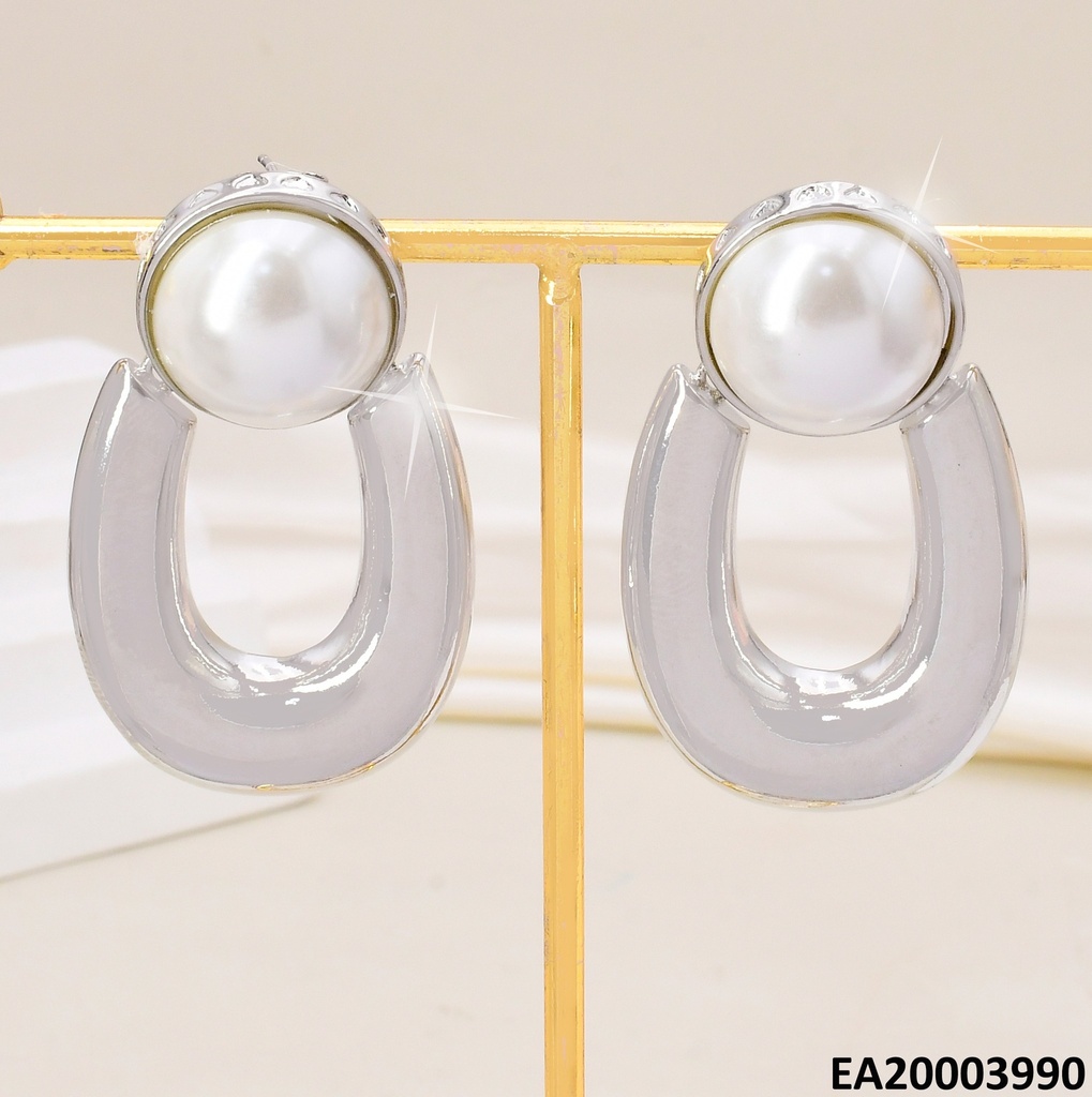 ARETES PLAT. MEDIA PERLA C/"U" EE1962-268EE1962-268
