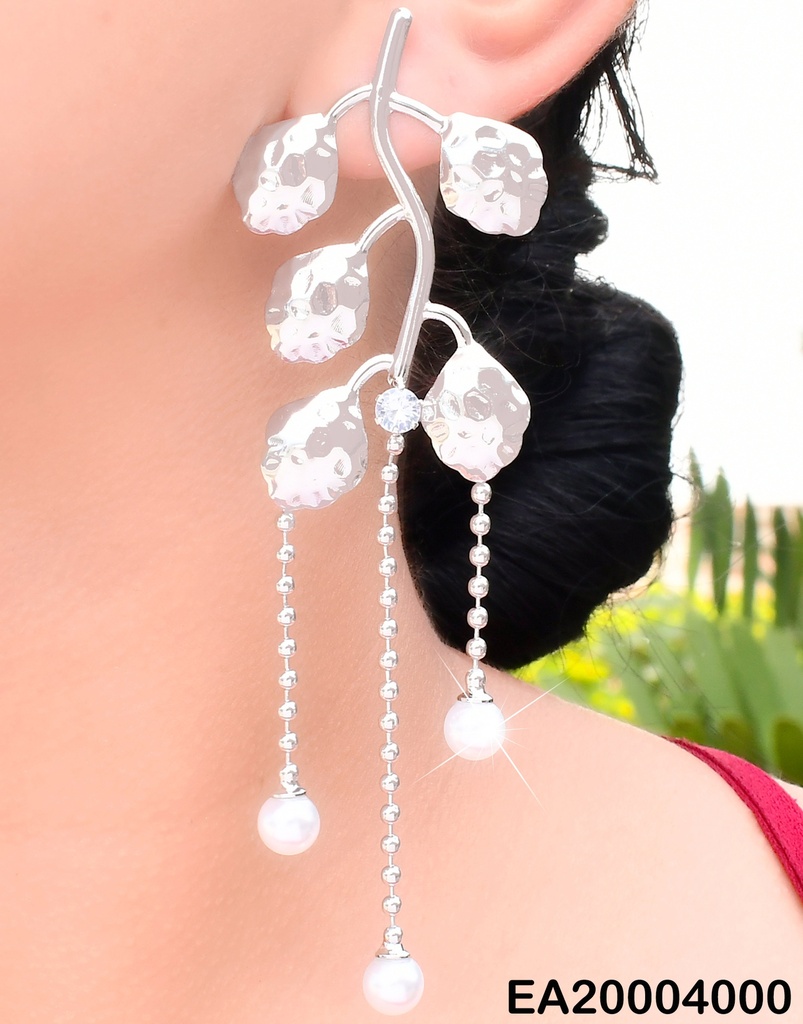 ARETES PLAT. RAMITA INVERTIDA ZIRC.RD/PERLA EE2015-301