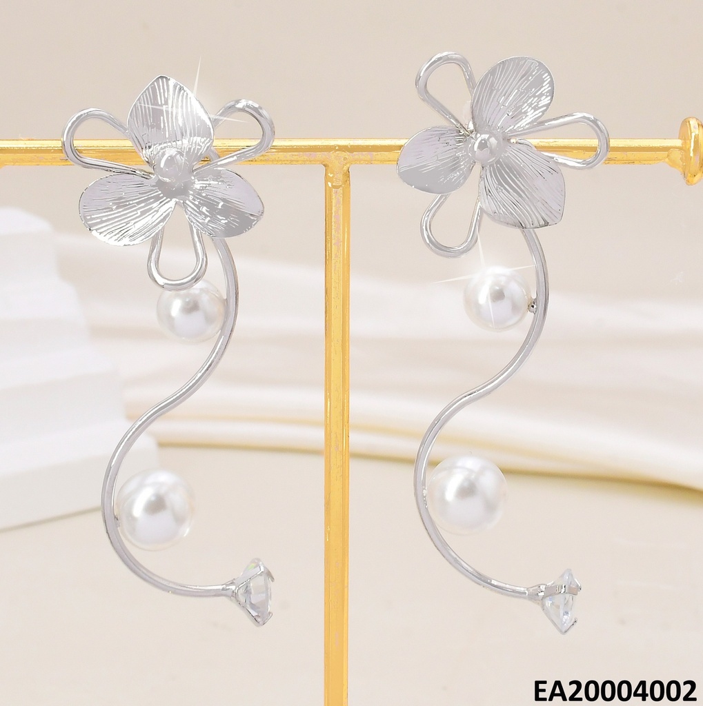 ARETES PLAT. FLOR C/CURVA 2 PERLAS-ZIRC.RD. EE2017-301