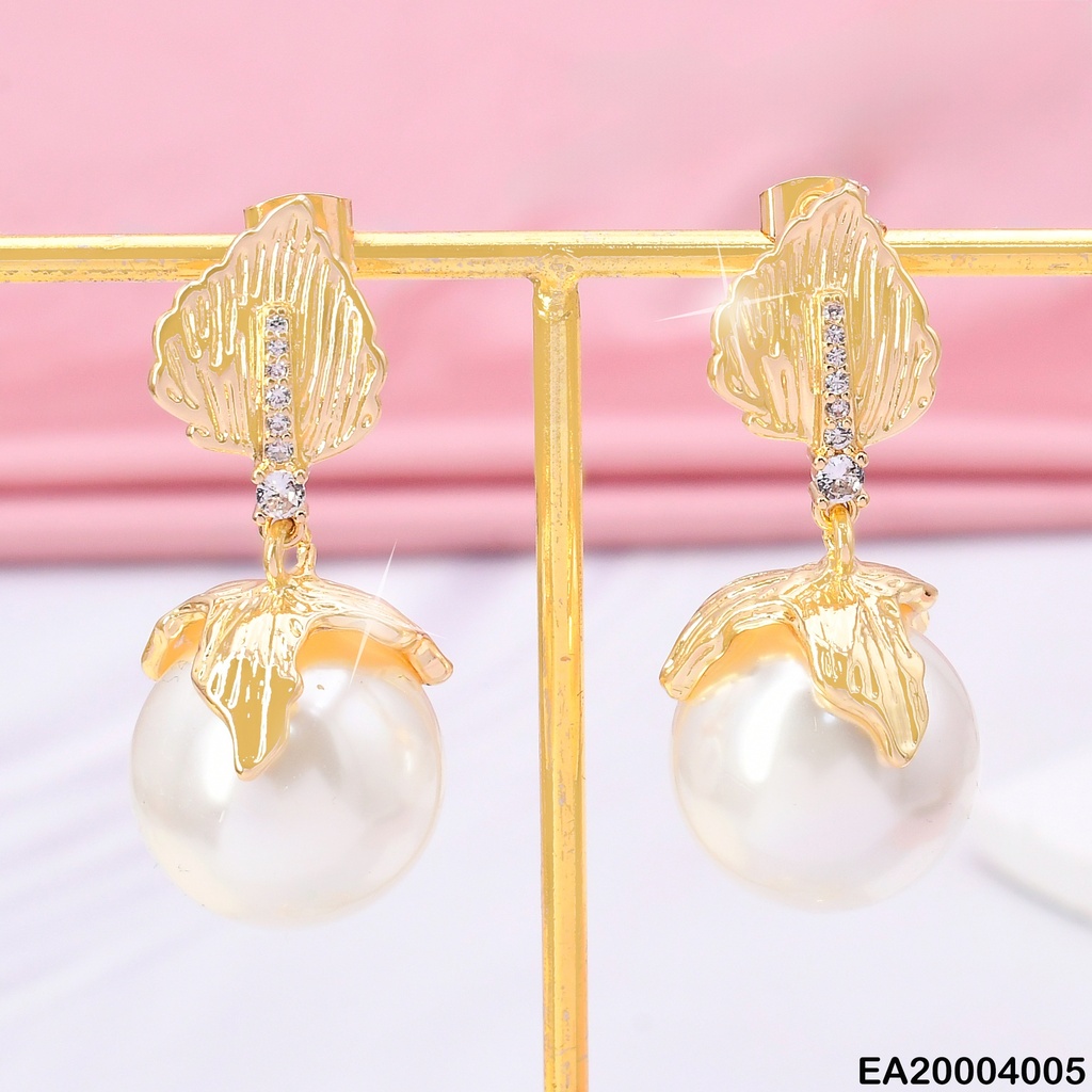 ARETES DOR HOJITA/PERLA GRANDE COLGANTE EE2022-301