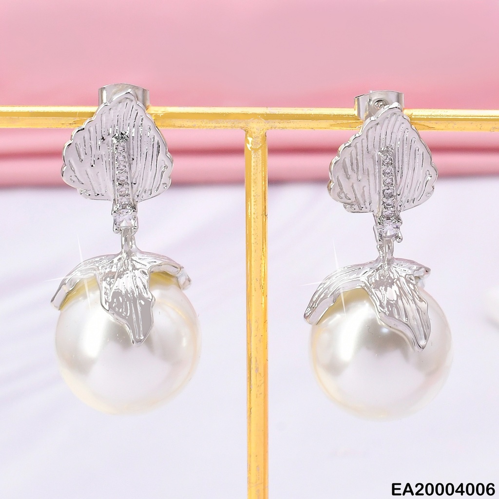 ARETES PLAT HOJITA/ PERLA GR COLGANTE EE2023-301
