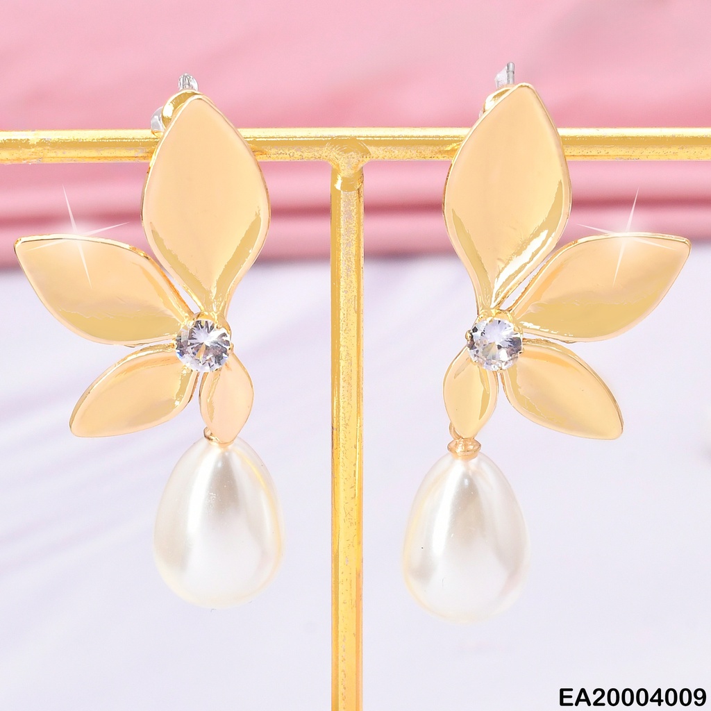 ARETES DOR MEDIA FLOR ZIRC/ PERLA COLGANTE EE2032-301