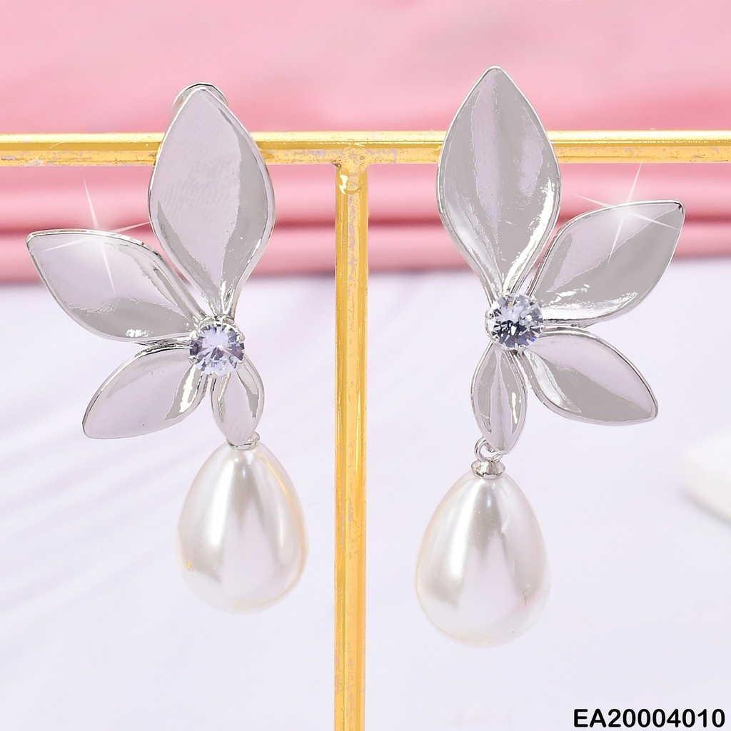 ARETES PLAT MEDIA FLOR / ZIRC/PERLA COLGANTE EE2033-301
