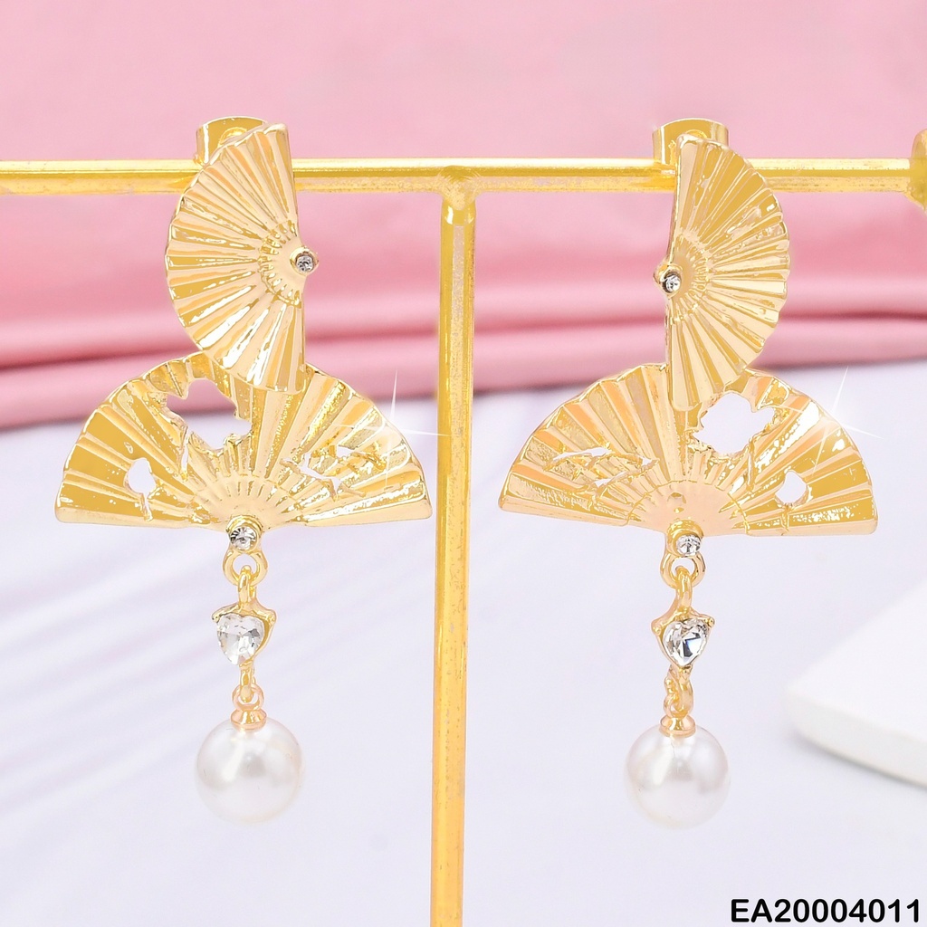 ARETES DOR DOBLE  ABANICO/PERLA COLGANTE  EE2034-301