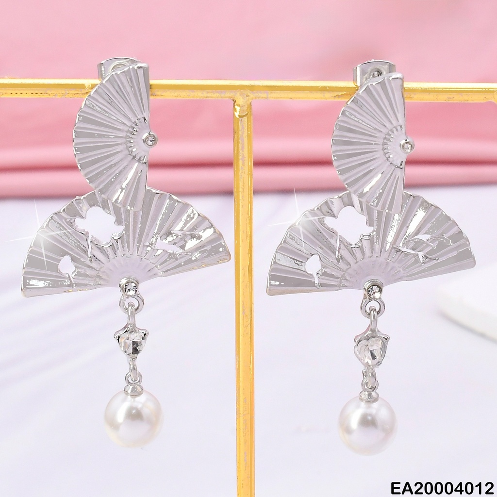 ARETES PLAT DOBLE  ABANICO/PERLA COLGANTE EE2035-301