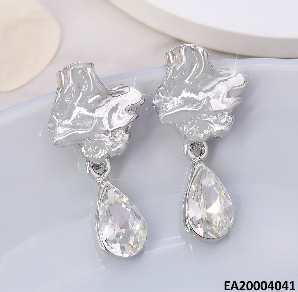ARETES PLAT. ROMBO CORRUGADO C/GOTA ZIRC.EE2169-301