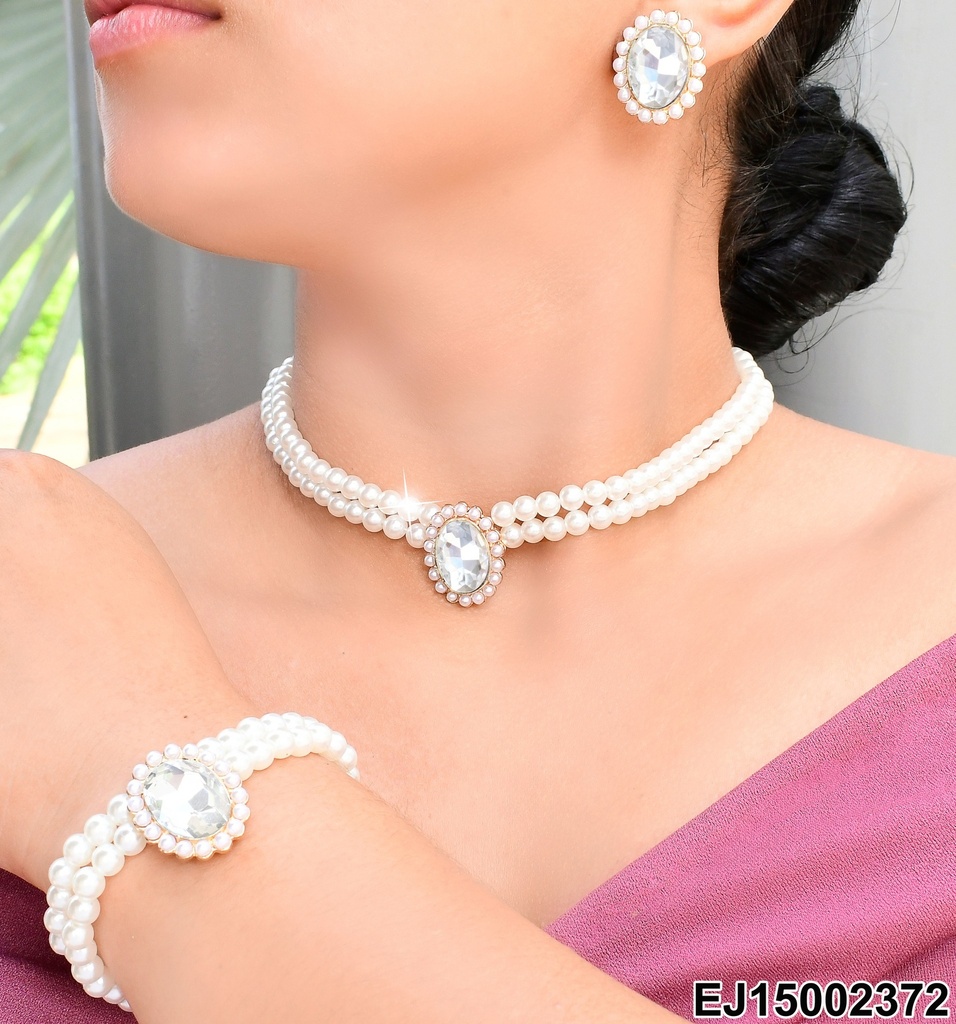 JUEGO PERLAS C/ZIRCONIA OVALADA C/PULSERA SE645-298
