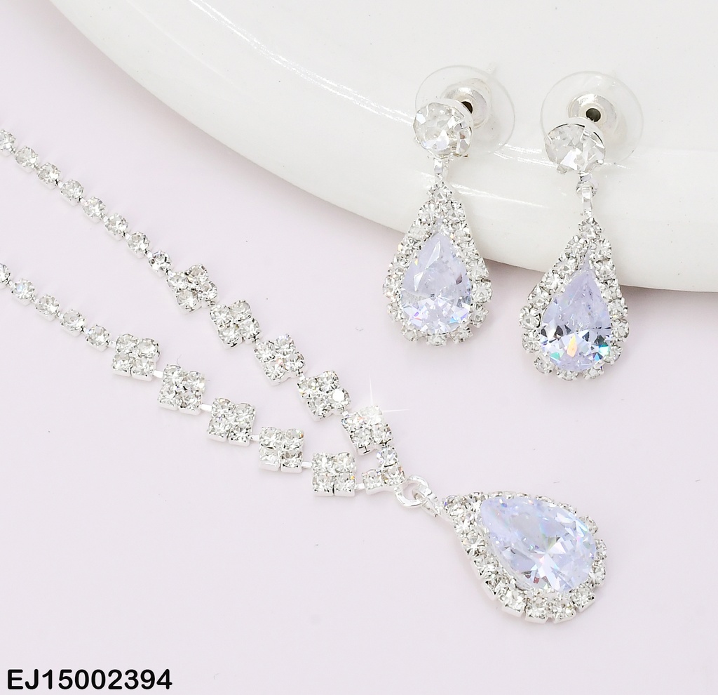 SET PLATEADO GOTA CELESTE / ROMBOS ZIRC SE702-300
