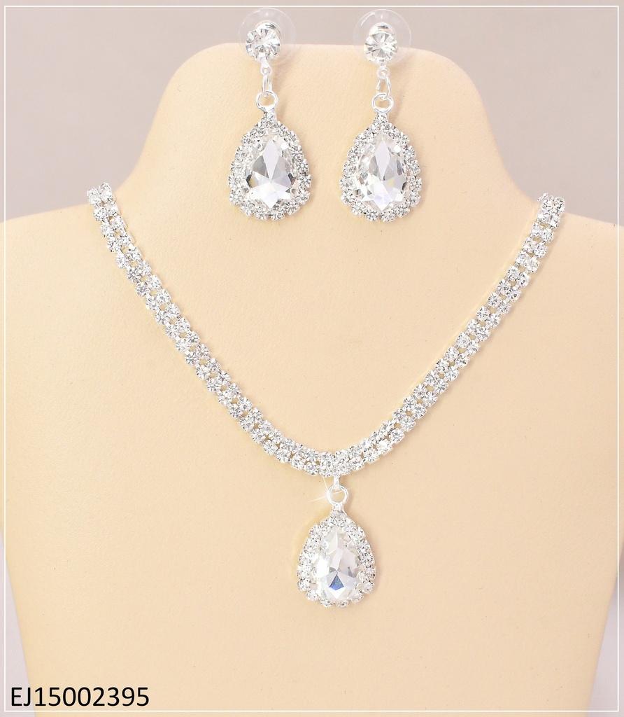 SET PLATEADO 2 LINEAS ZIRC/ GOTA ZIRC CRISTAL SE703-300