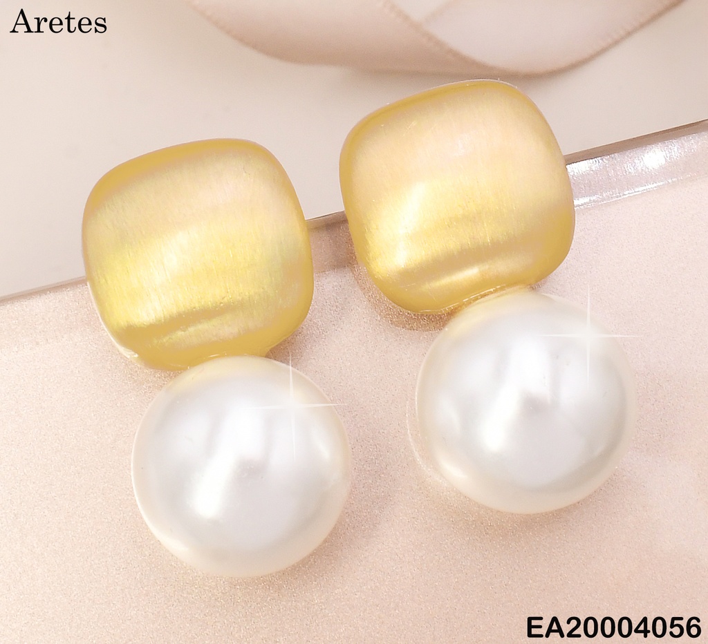 ARETES CUADRO DOR. C/PERLA COLGANTE EE2194-301